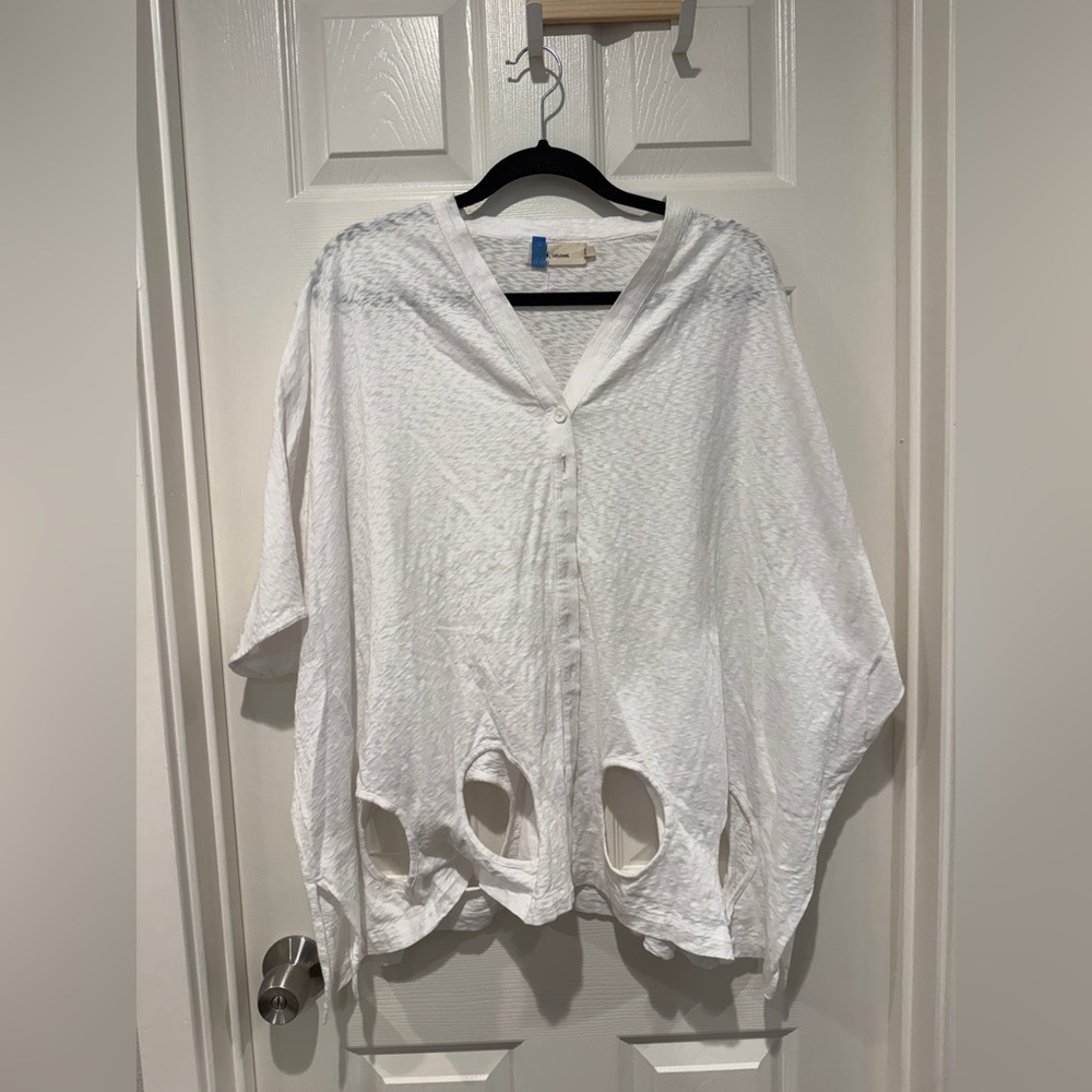 White Cut-out Button-Front Top